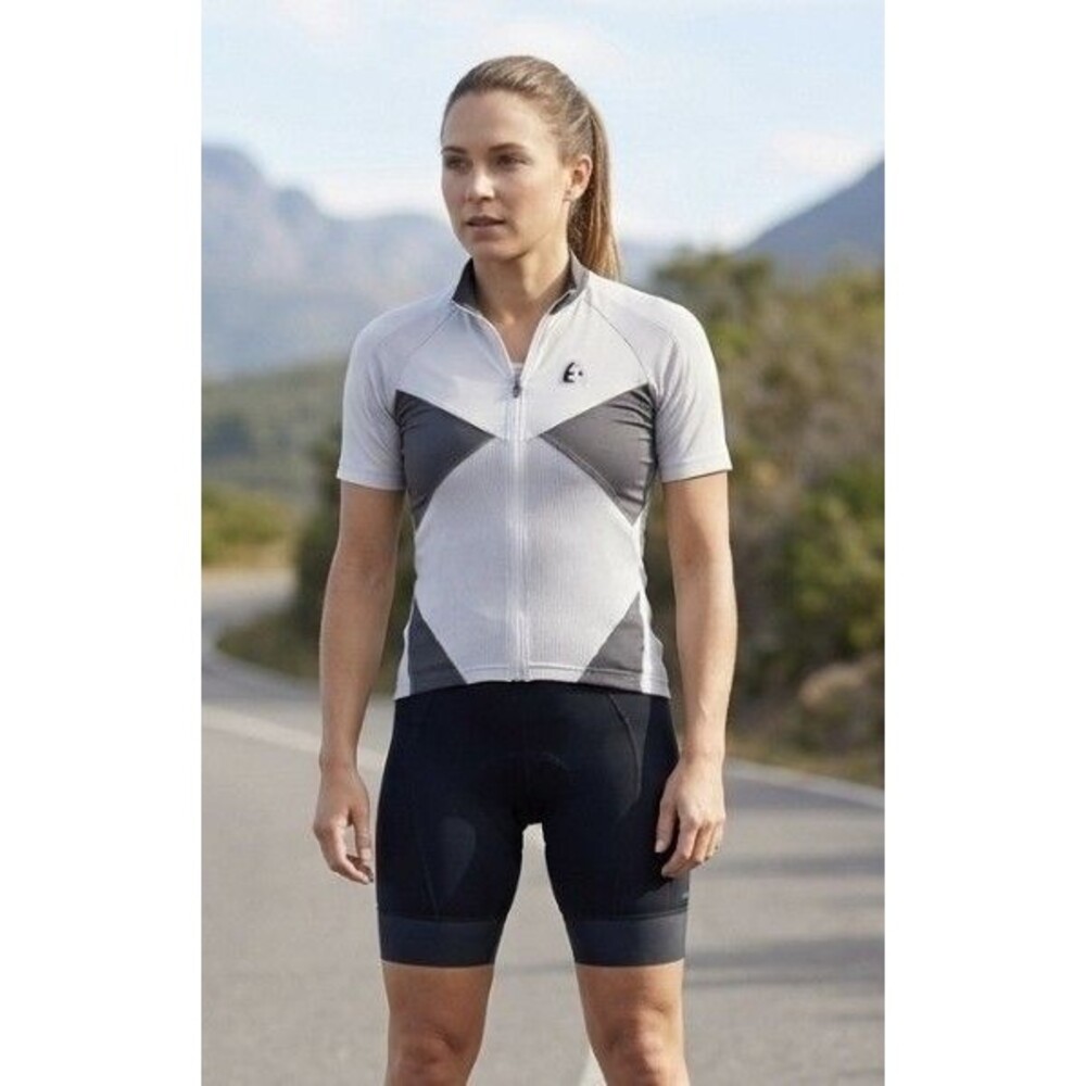 Etxeondo Cycling Jersey Women Small Gray White Full Zip Rear Pocket Short Sleeve